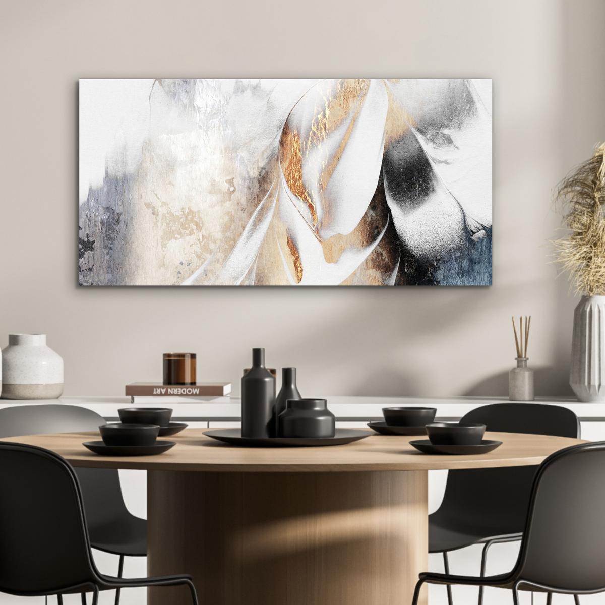 METALLBILD Luxus - Abstrakt - Gold - Weiß 80x40 cm - Goldfarben, Metall (80/40cm) - MuchoWow