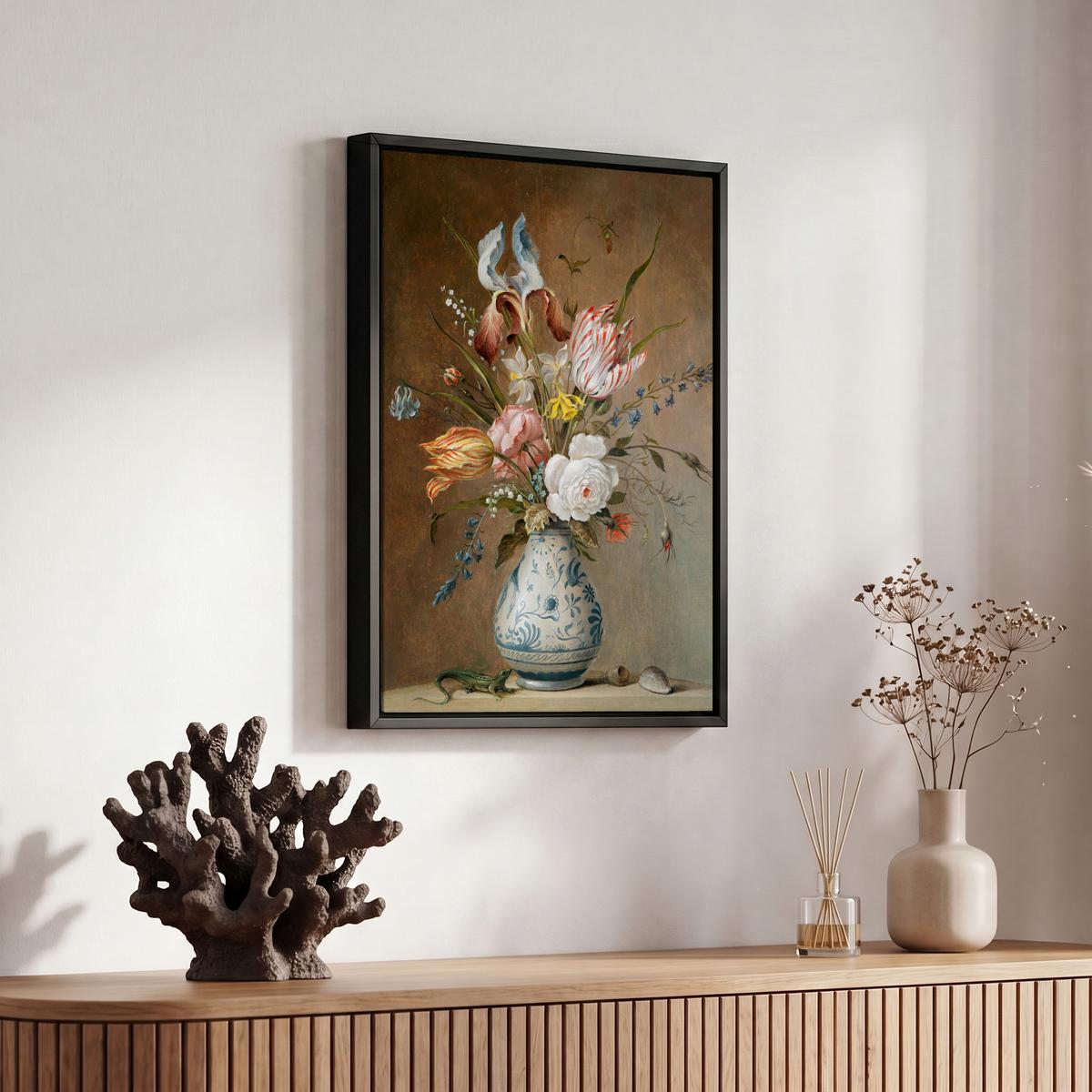 LEINWAND Bilder mit Rahmen - Alte Meister - Blumen - Balthasar van der Ast - 20x30 - Hellbraun, Textil (20/30cm) - MuchoWow