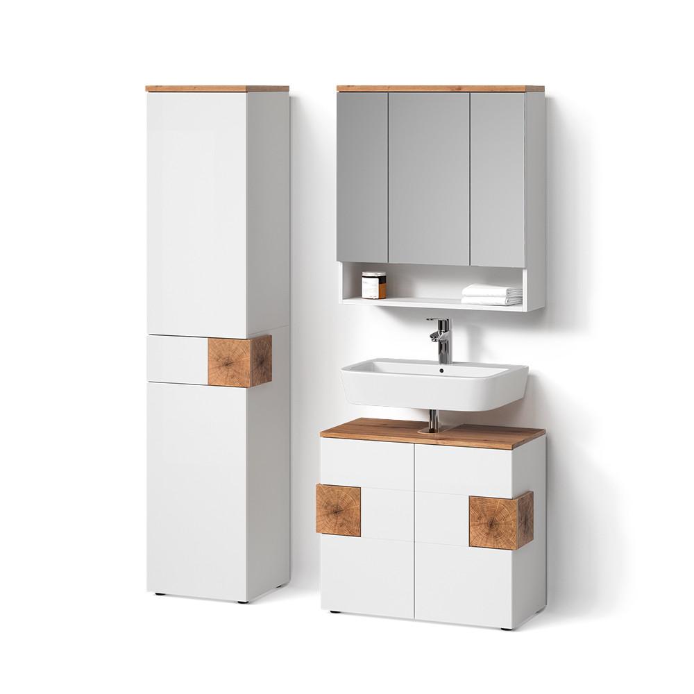 BADMÖBEL-SET Tanaro Weiß 3 Teile, mit Hochschrank - Weiß, Holzwerkstoff (73/64/37cm) - Livinity®
