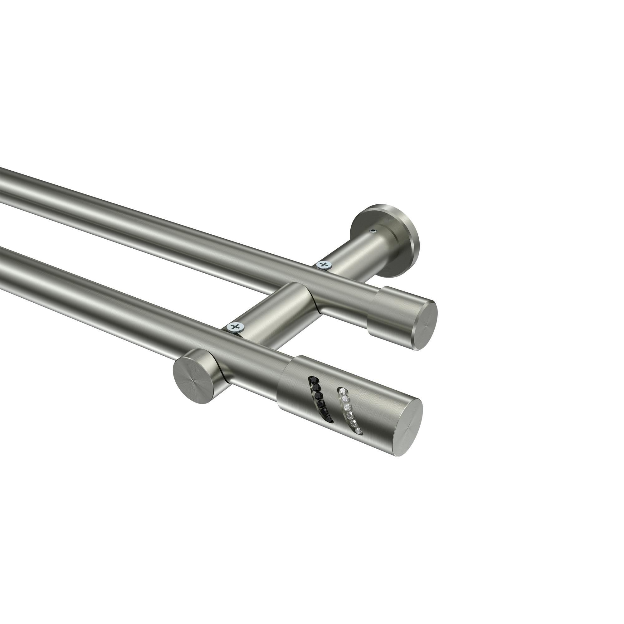 GARDINENSTANGE Platon Zoena 600 cm (geteilt in 3 x 200 cm), 2-läufig (ohne Ringe), 20 mm Ø Edelstahl-Optik - Edelstahlfarben, Metall (600cm) - INTERDECO