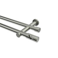 GARDINENSTANGE Platon Zoena 600 cm (geteilt in 3 x 200 cm), 2-läufig (ohne Ringe), 20 mm Ø Edelstahl-Optik - Edelstahlfarben, Metall (600cm) - INTERDECO