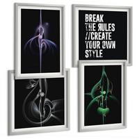 BILDER SET 4er Set - 50x50 cm & 40x60 cm Silberner Rahmen - Abstrakte schwarze Muster - Silberfarben, Kunststoff (50/50cm) - TULUP