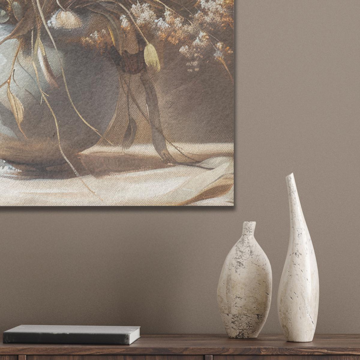 AKUSTIKBILD Blumen - Vase - Stilleben - Beige Kunstdruck Schlafzimmer 50x70 cm - Creme, Kunststoff (50/70/0.9cm) - MuchoWow