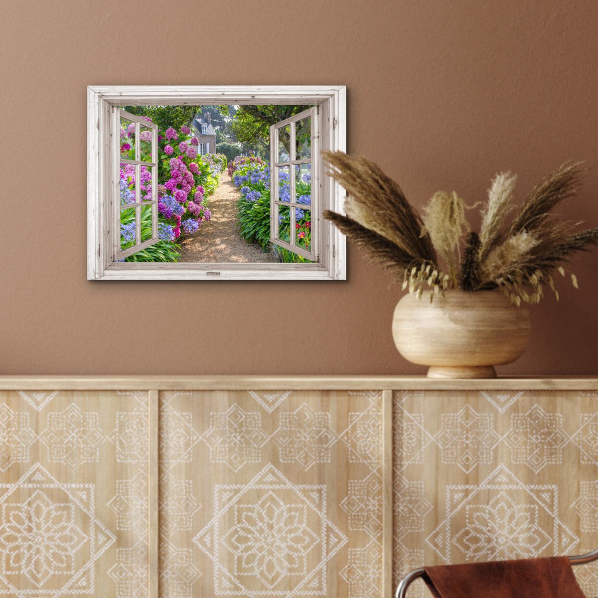 METALLBILD Hortensie - Durchsichtig - Blumen - Sommer - Lila - Weg 40x30 cm - Lila, Metall (40/30cm) - MuchoWow