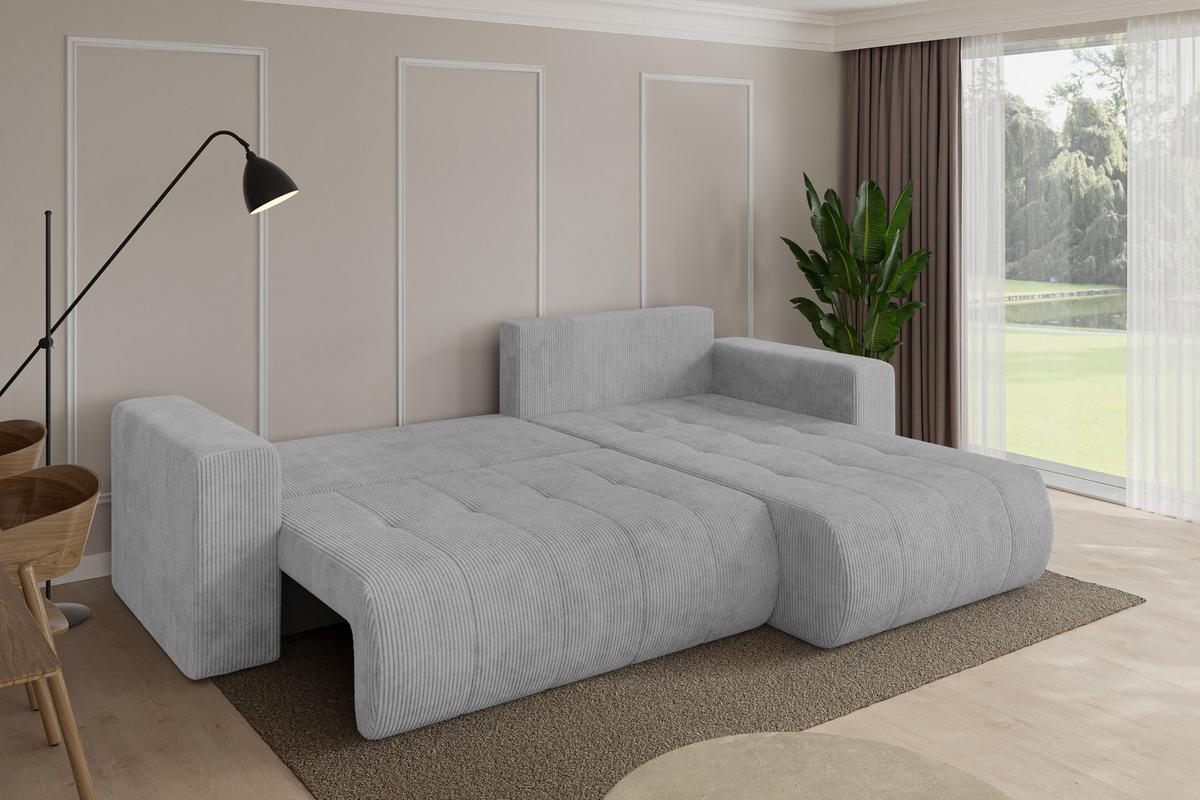 ECKSOFA mit Schlaffunktion Ottomane Rechts MILA-L 277x194x86 Grau Cord - Schwarz/Grau, Holzwerkstoff/Kunststoff (277/194cm) - ALTDECOR