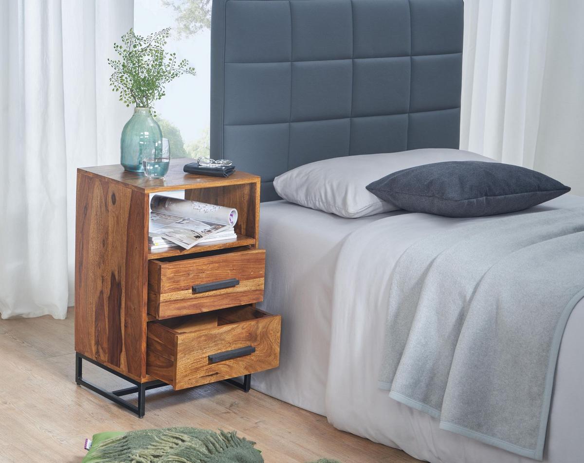 NACHTTISCH – Massivholz/Metall, 40x35x66 cm, 2 Schubladen, Industrial-Stil - Schwarz/Braun, Holz/Metall (40/66/35cm) - KADIMA DESIGN