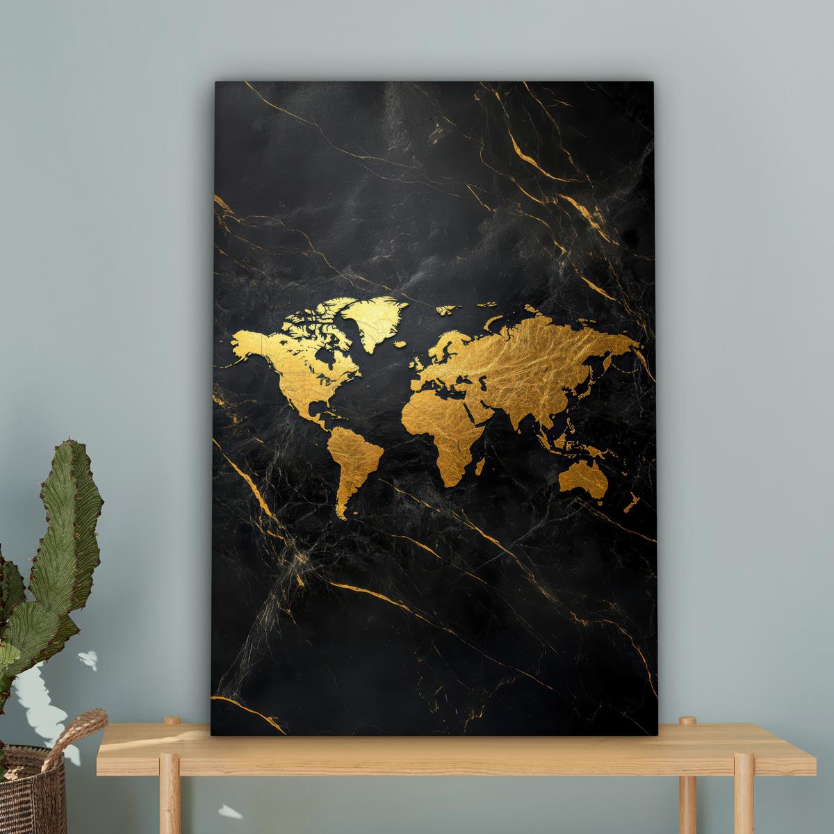LEINWANDBILD Weltkarte - Gold - Marmor Wanddeko 40x60 cm - Goldfarben, Textil (40/60cm) - MuchoWow