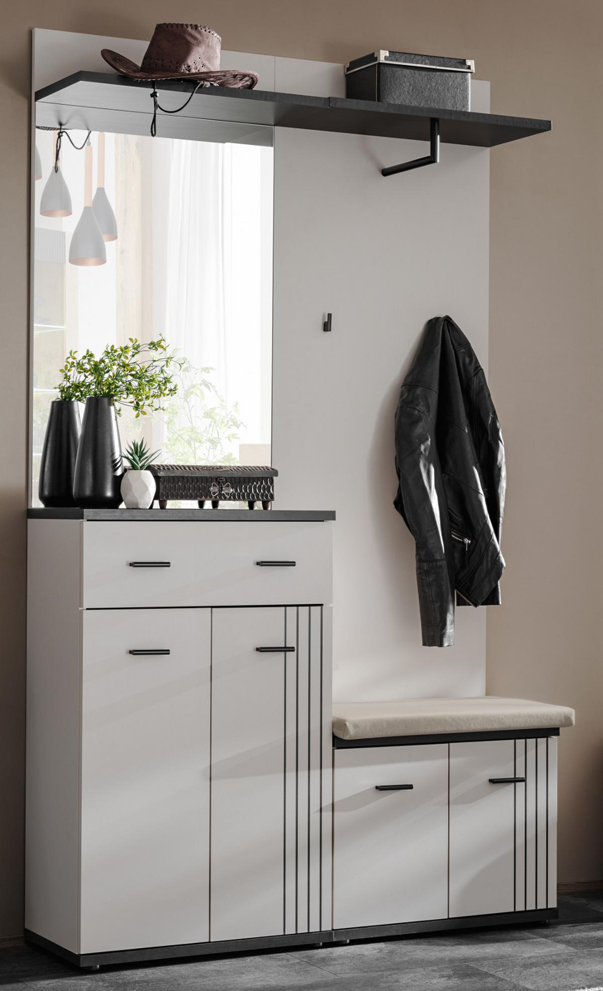 GARDEROBEN-SET Kaschmir, schwarz 4-teilig 120 cm, Flurgarderobe mit viel Stauraum - Kaschmir/Schwarz, Glas/Holzwerkstoff (120/20/32cm) - Inn.Furn