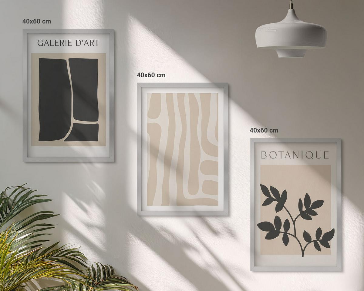 BILDER SET 3er Set - 40x60 cm Silberner Rahmen - Abstrakte Pflanzenformen - Silberfarben, Kunststoff (40/60cm) - TULUP