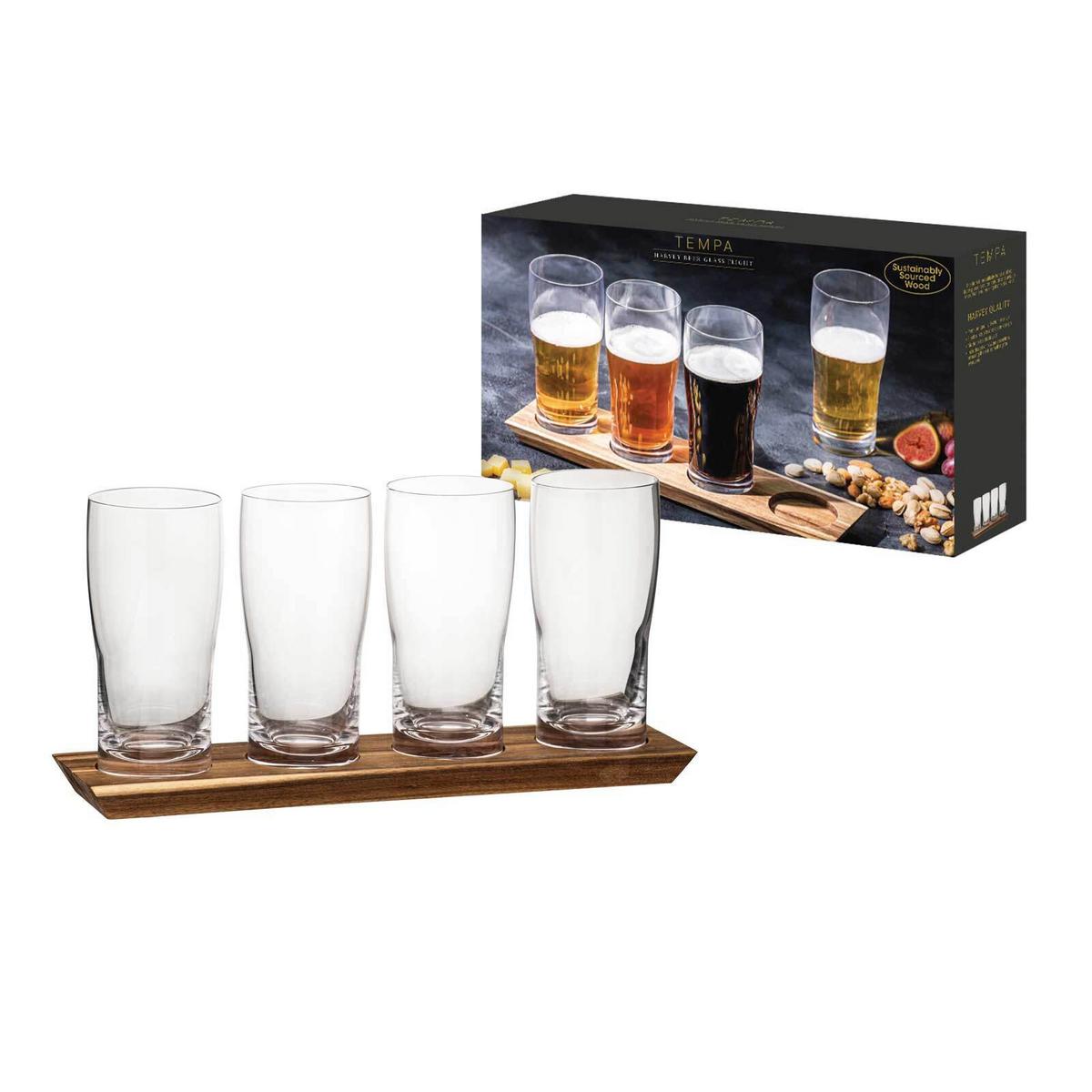 BIER TASTING-SET Tempa Harvey transparent 430 ml 4-tlg. - Transparent, Glas/Holz (0.43L) - Ladelle