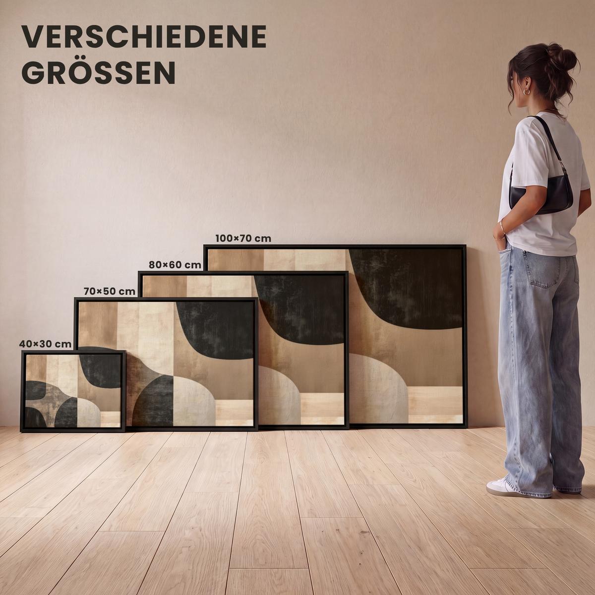 LEINWAND Bilder mit Rahmen - Abstrakt - Flugzeuge - Schwarz - Rund - 70x50 - Beige, Textil (70/50cm) - MuchoWow