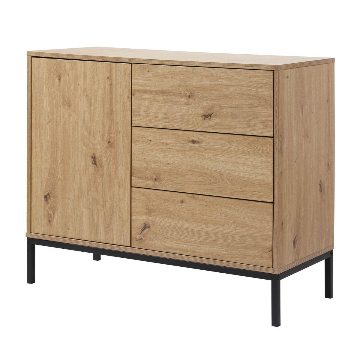 KOMMODE 1 Tür 3 Schubladen Eiche-Dekor FSC-zertifiziert 40/80/90 cm - Eichefarben, Holzwerkstoff (90/80/49.5cm) - Calicosy