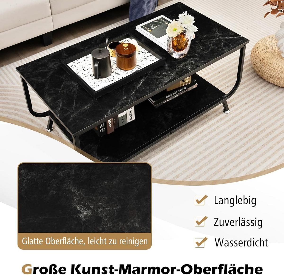 COUCHTISCH Schwarz - Schwarz, Holz (55/105/47cm) - COSTWAY
