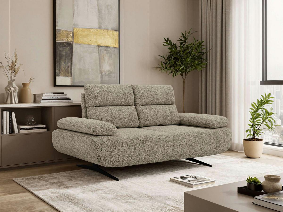 2-SITZER SOFA SORAE - Taupe Stukture - Taupe/Schwarz, Textil/Metall (182/94/107cm) - MKS