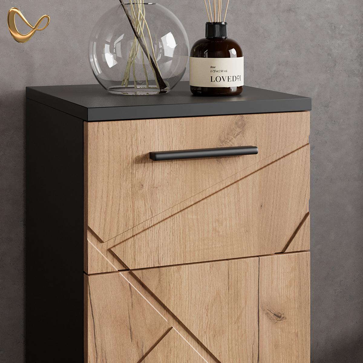 BADMÖBEL-SET Ronco Goldkraft Eiche/Anthrazit 4 Teile - Honigeiche/Anthrazit, Holzwerkstoff (41/80/58cm) - Livinity®