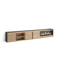 LOWBOARD, Eiche und Schwarz, 315/35/50cm, Kamin mit Feuereffekt XXL - Eichefarben, Holzwerkstoff (315/50/35cm) - Skraut Home