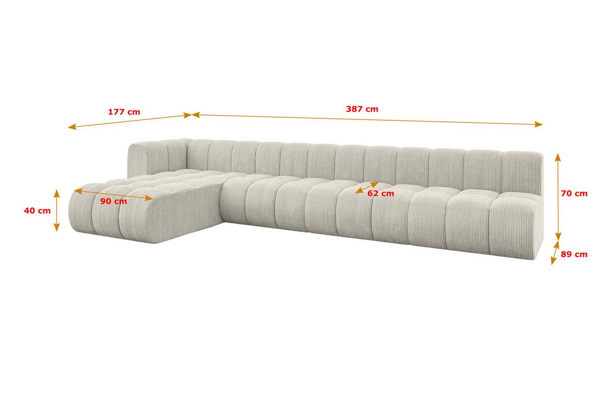 ECKSOFA modulares Sofa Darnel-L3 - 387x177x70 cm Creme - Hellgrau/Creme, Holzwerkstoff/Textil (387/177cm) - ALTDECOR