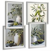 BILDER SET 4er Set - 50x50 cm & 40x60 cm Silberner Rahmen - Oliven in grauen Vasen - Silberfarben, Kunststoff (50/50cm) - TULUP