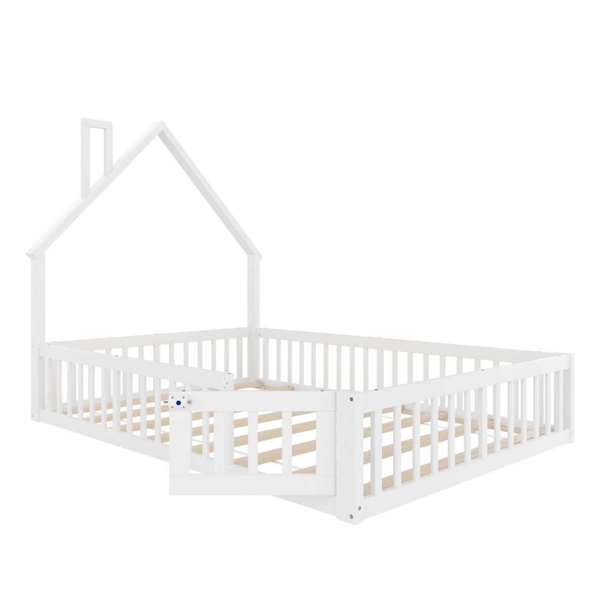 KINDERBETT kiefernholz hausdesign 140x190cm mit lattenrost - Weiß, Holz (140/190cm) - Urban Meuble