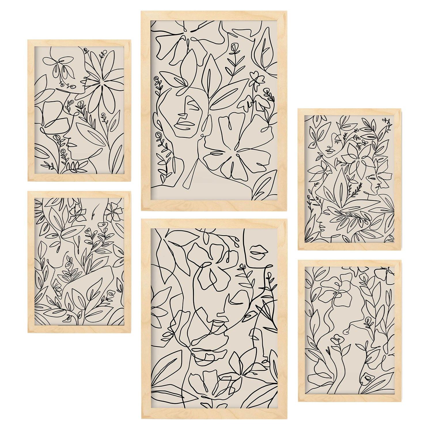 POSTER Set Mit 6 Ruffenrahmen 2 Zusammenfassung A3 & A4 Rahmen Aus Hellem Holz - Beige, Papier (29/3cm) - Nacnic