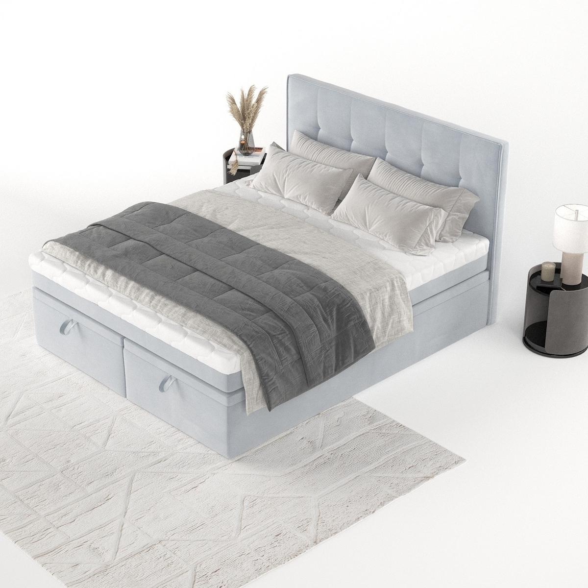 BOXBETT Arivo 180/200 cm Hellgrau im Paros Stoff - Hellgrau/Schwarz, Holz/Holzwerkstoff (180/200cm) - AltaBeds