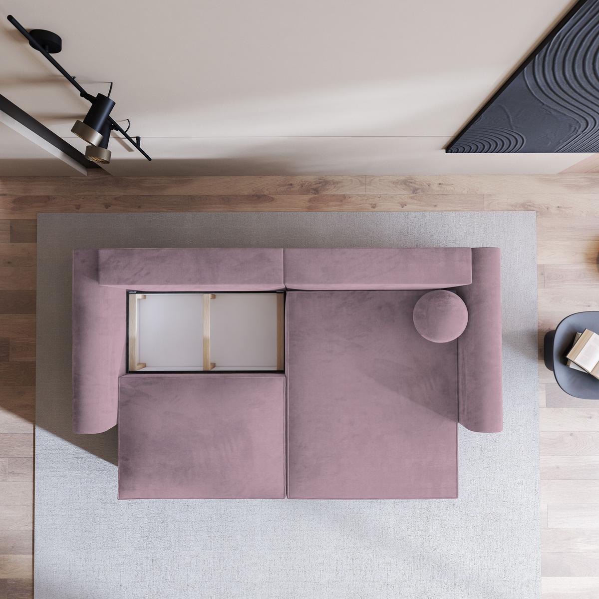 ECKSOFA FIANO M Lila Velours-Stoff mit Schlaffunktion - Lila/Grau, Holz/Kunststoff (245/148cm) - MASSENO