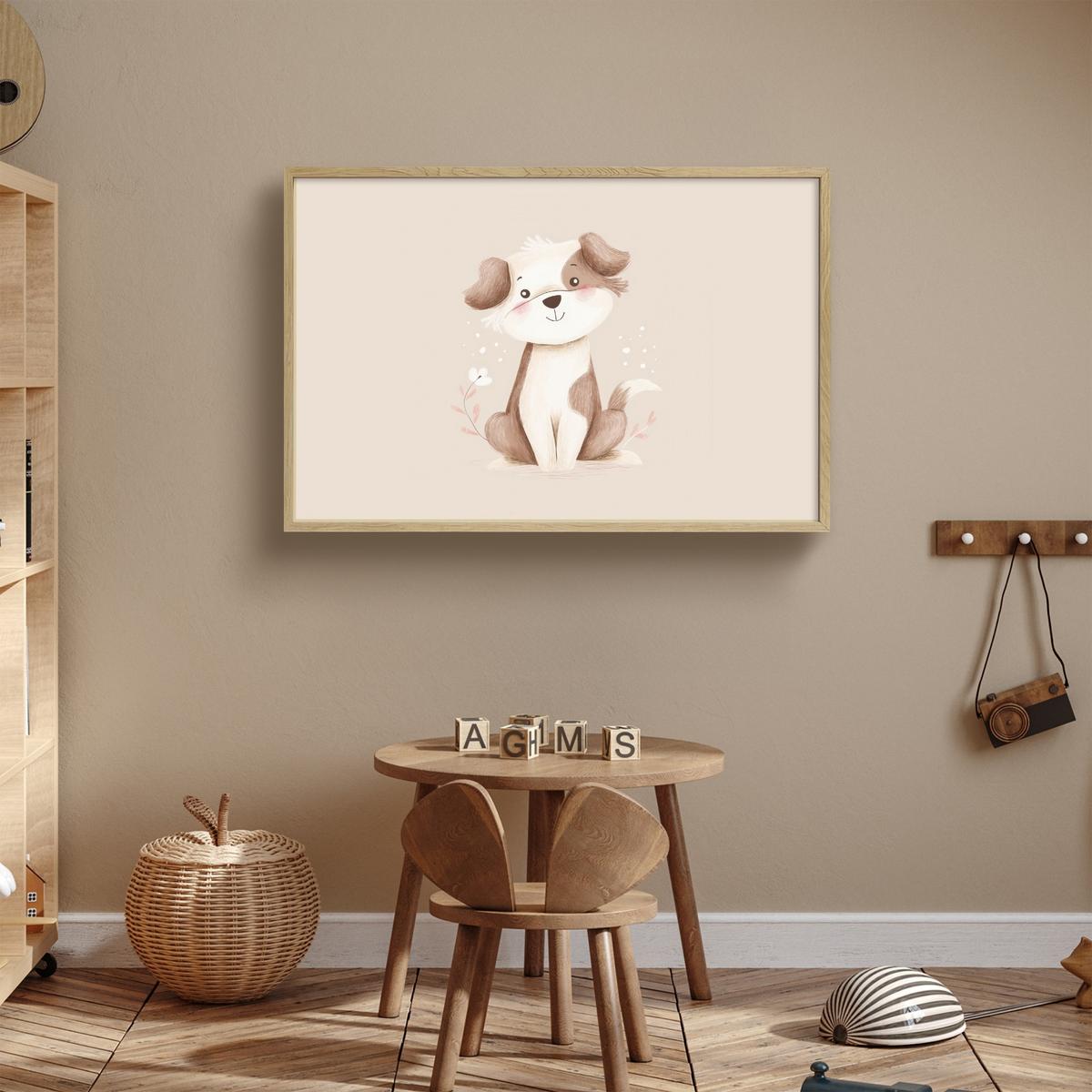 WANDLEUCHTE MIT AKKU Hund - Gefleckt - Braun 100x70 cm - Beige, Holzwerkstoff (100/70/8cm) - OnlyWow
