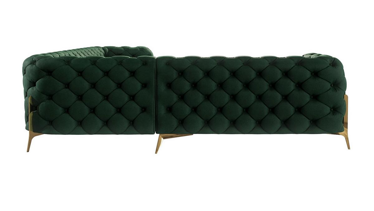 ECKSOFA Chesterfield Lexi Flasche Grün Samt, langer Schenkel rechts - Smaragdgrün/Goldfarben, Holz/Textil (323/264cm) - S-Style Möbel