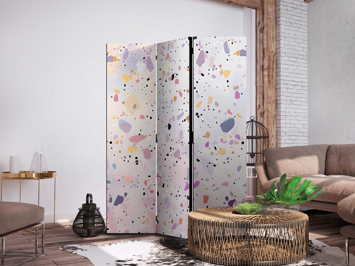 PARAVENT Akustik 3-tlg 135x172 cm Terrazzo Confetti Stil - Multicolor, Holz/Textil (135/172/3cm) - Muralo