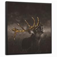 LEINWAND Bilder mit Rahmen - Rotwild - Schwarz - Gold - 90x90 - Braun, Textil (90/90cm) - MuchoWow