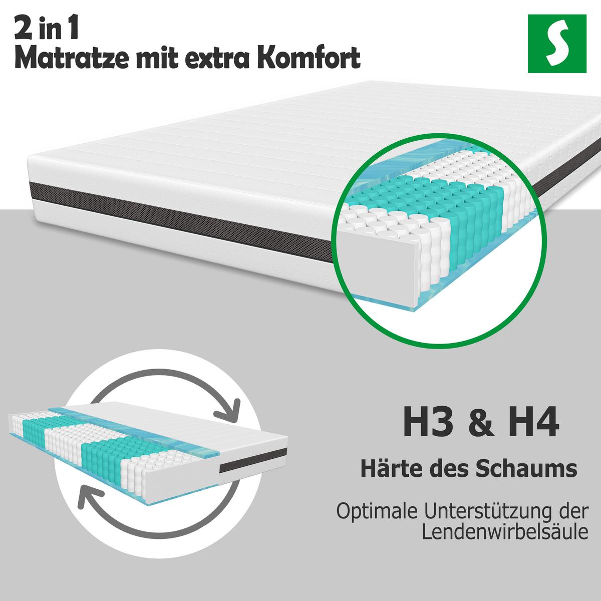 TASCHENFEDERKERNMATRATZE H3/H4 120x200 - Weiß, Textil (120/200cm) - Schlaftroll