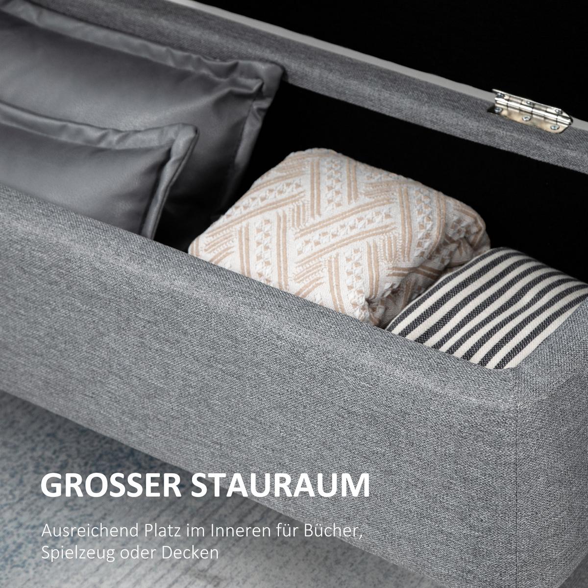 TRUHENBANK mit Stauraum, Leinenoptik für Wohnzimmer, 101x38,5x44,5 cm - Grau, Kunststoff (38.5/44.5/101cm) - HOMCOM