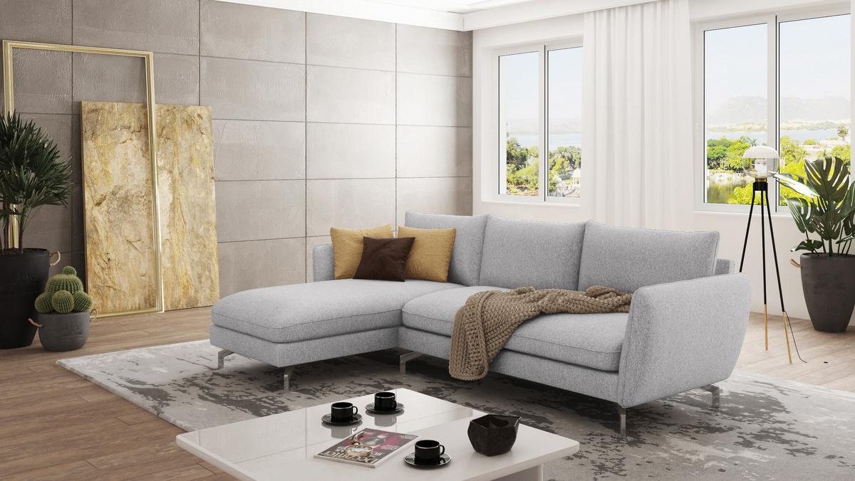 ECKSOFA Elou Silber Microfaser - Chromfarben/Silberfarben, Holz/Textil (261/167cm) - S-Style Möbel