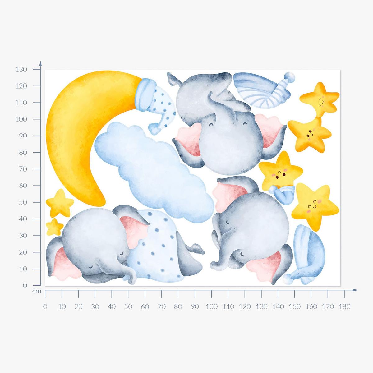 WANDAUFKLEBER 130x177cm - Wolkenelefanten - Multicolor, Kunststoff (130/177/0.1cm) - Wallfluent
