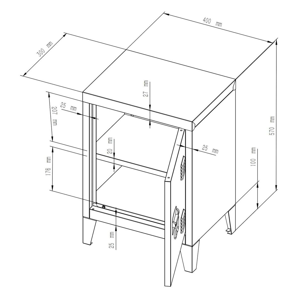 NACHTSCHRANK Inari - Schwarz, Metall (40/57/30cm) - [en.casa]