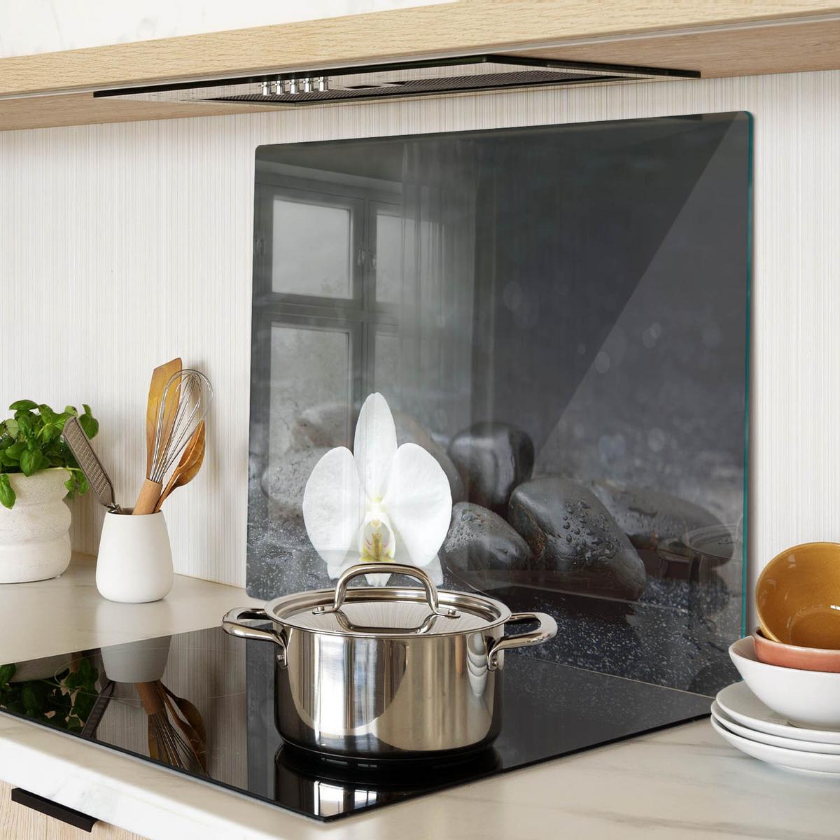GLASPLATTE 60x52 cm Orchidee - Schwarz, Glas (60/0.4/52cm) - TULUP