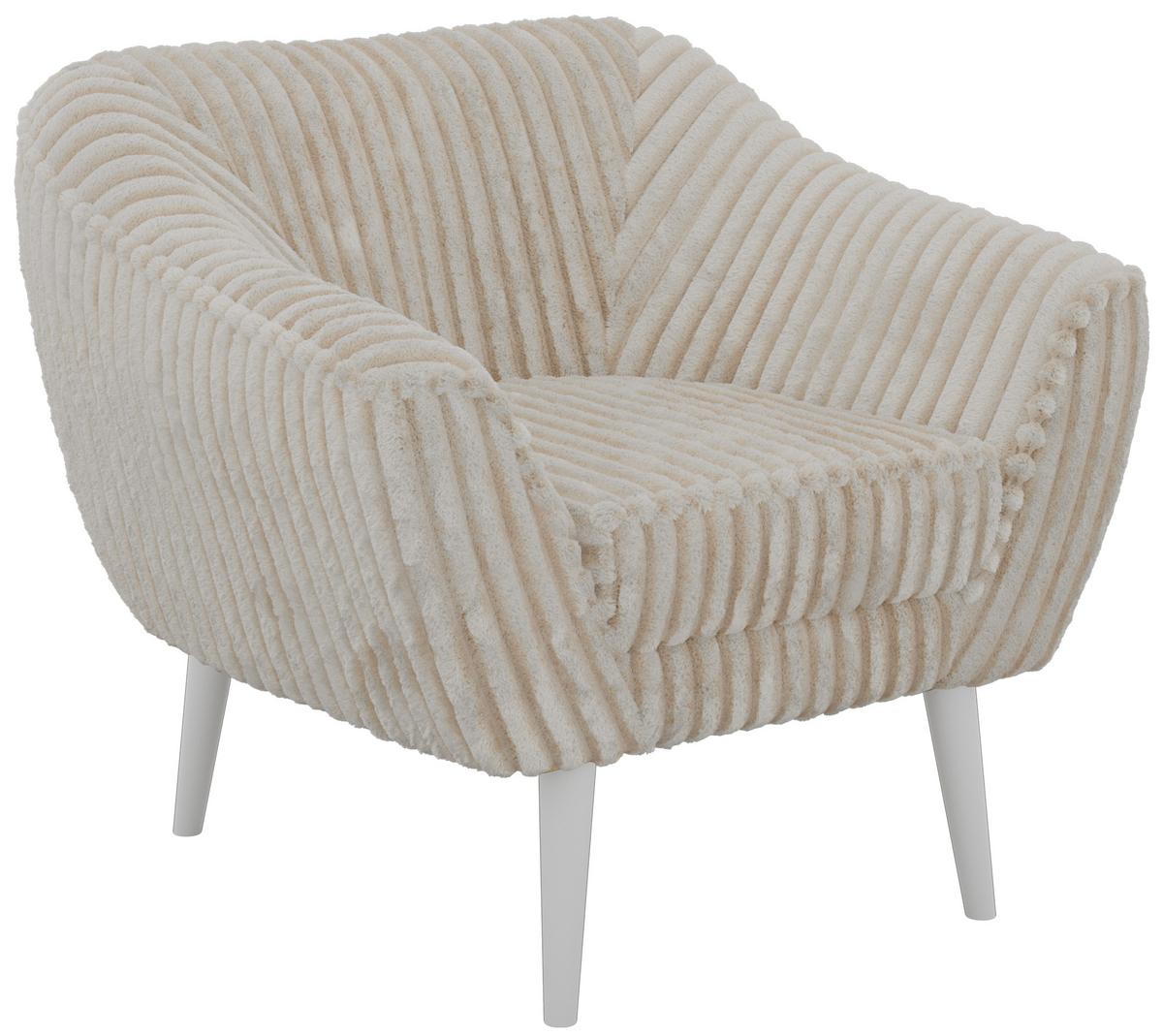 SESSEL PIRS - Beige Cord - Weiße Beine - Beige/Creme, Holzwerkstoff/Textil (80/75/74cm) - MKS
