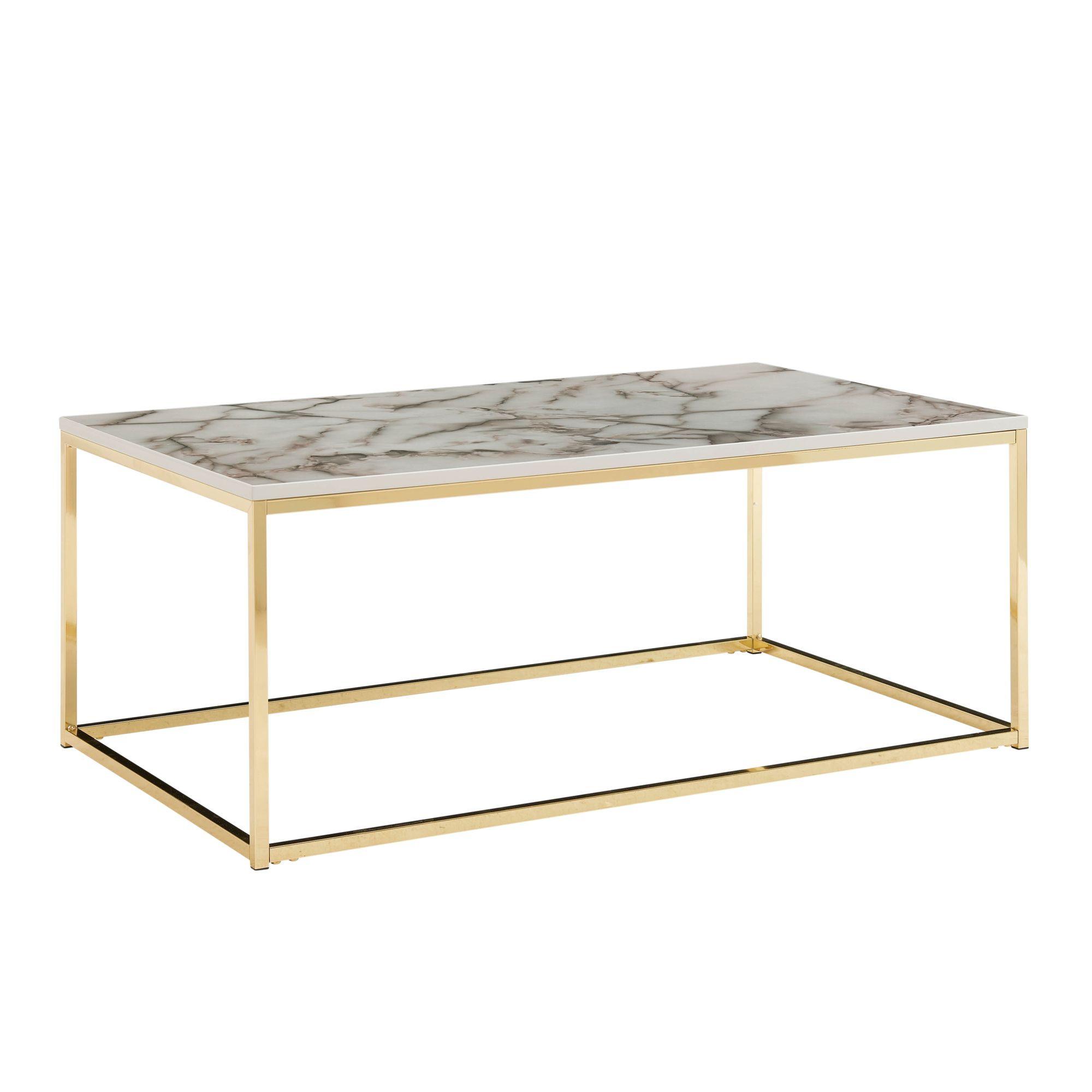 COUCHTISCH mit Marmor-Optik, Metallbeine, rechteckig, Serie MARBRIX, Weiß 100x60x40 cm - Goldfarben/Weiß, Holz/Metall (60/100/40cm) - KADIMA DESIGN