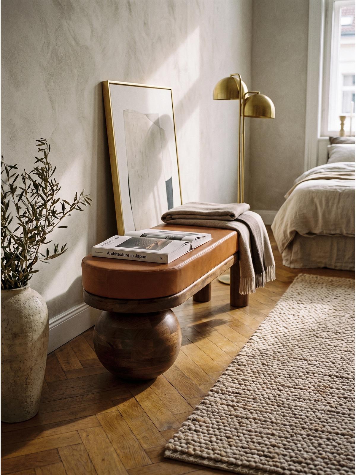 SITZBANK MAKARSKA, Ziegenleder, Braun, 140 x 40 x 47 cm - Braun/Honig, Mangoholz/Holz (140/47/40cm) - KADIMA DESIGN