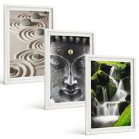 BILDER SET 3er Set - 40x60 cm Weißer Rahmen - Der Frieden der Steine des Buda Zen-Wasserfalls - Weiß, Kunststoff (40/60cm) - TULUP