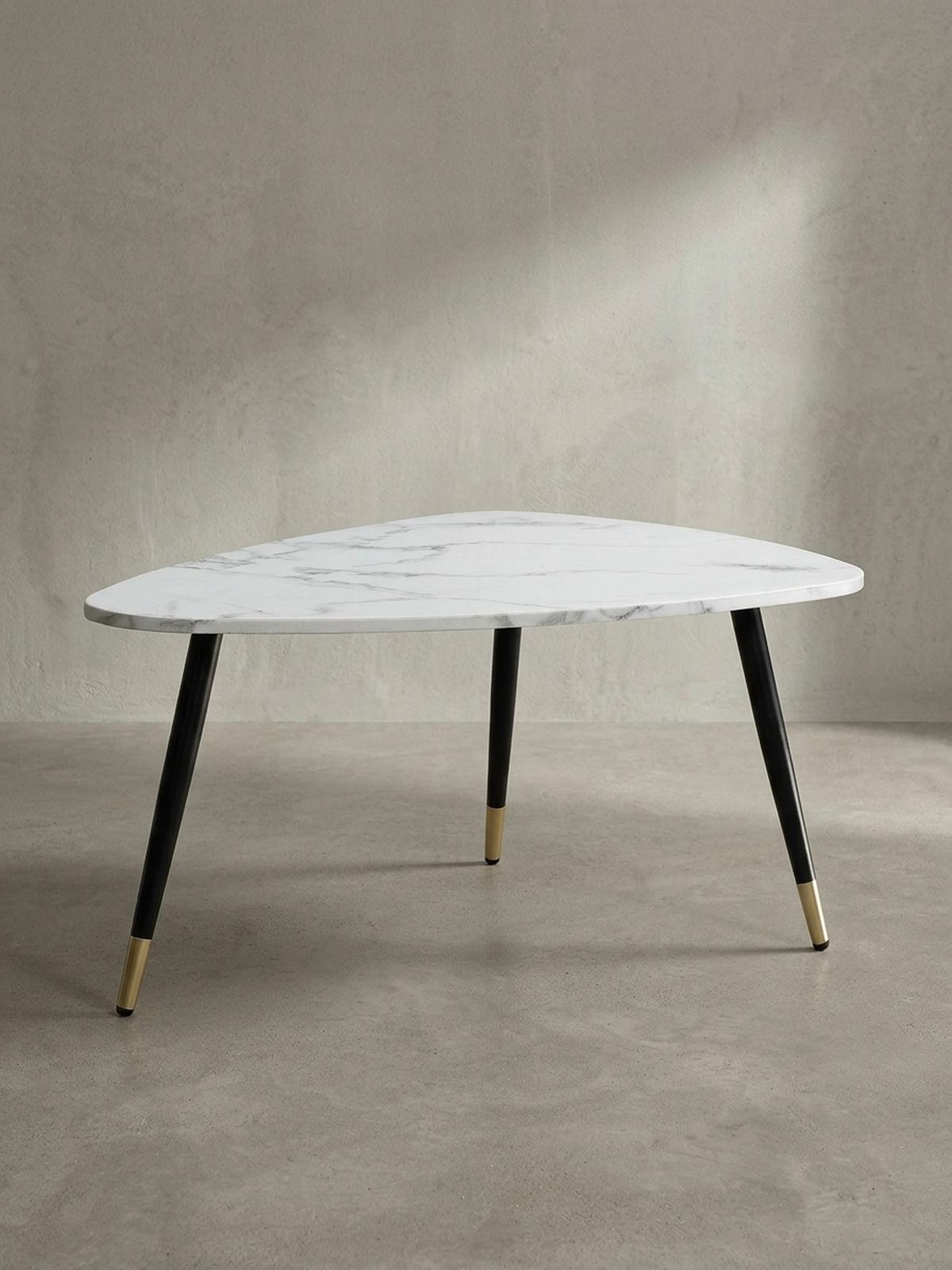 COUCHTISCH mit Marmor Optik, Dreibein, Metall-Gestell, Dreieckig, Weiß 90x60x41 cm - Goldfarben/Weiß, Holzwerkstoff/Metall (60/90/41cm) - KADIMA DESIGN
