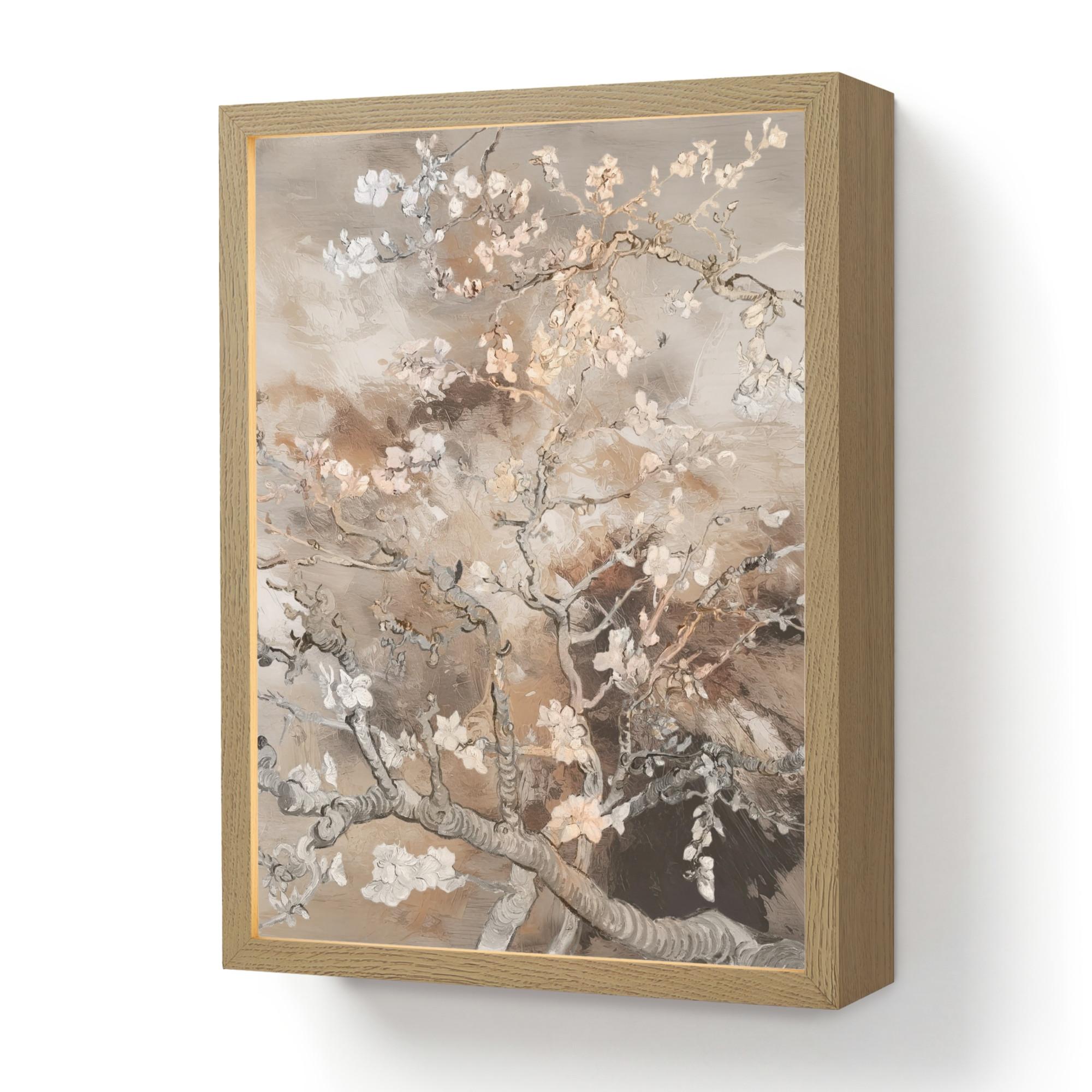 WANDLEUCHTE MIT AKKU Mandelblüte - Kunst - Van Gogh - Beige - Abstrakt 30x40 cm - Graubraun, Holzwerkstoff (30/40/8cm) - OnlyWow