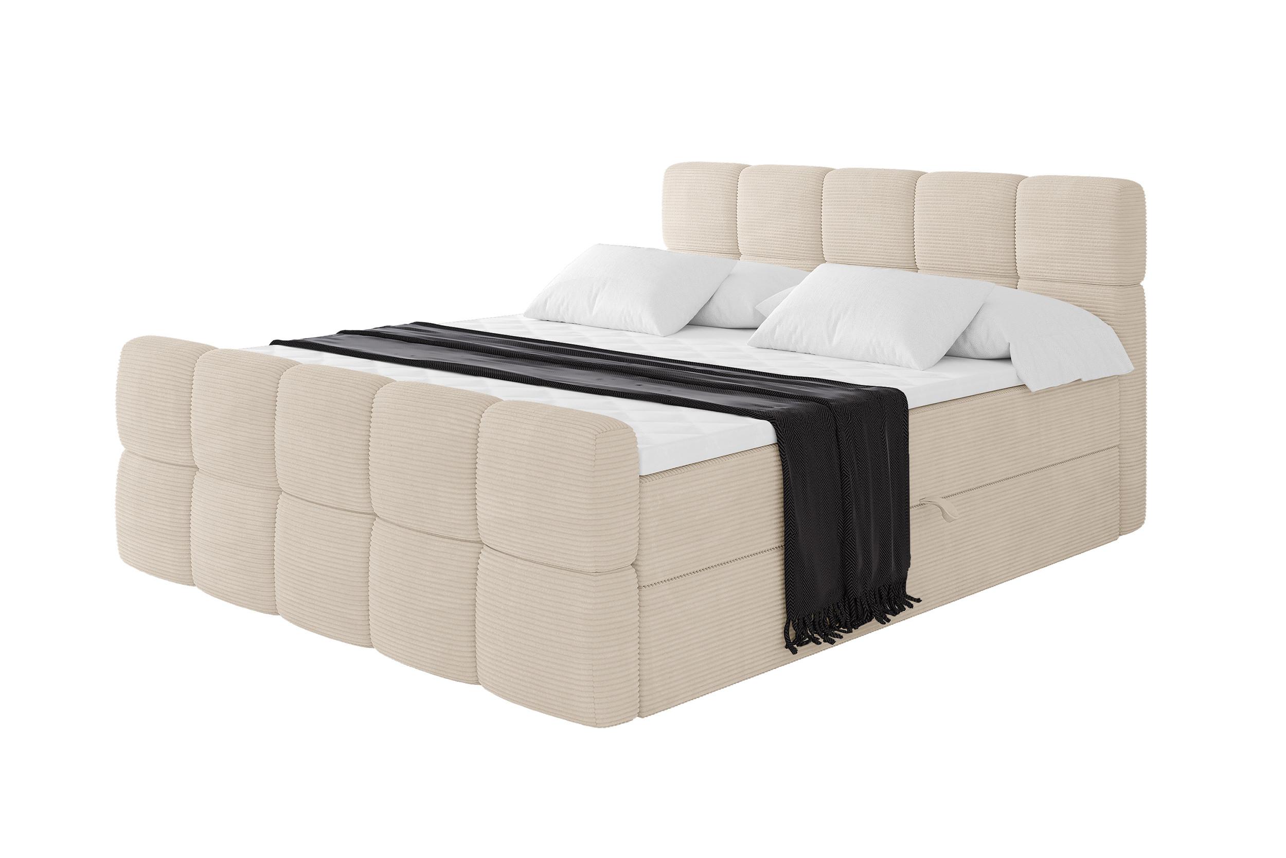 BOXBETT mit Matratze H3 - FAMA-Z - 140x200 cm Beige Poso - Ecru, Holzwerkstoff (140/200cm) - ALTDECOR