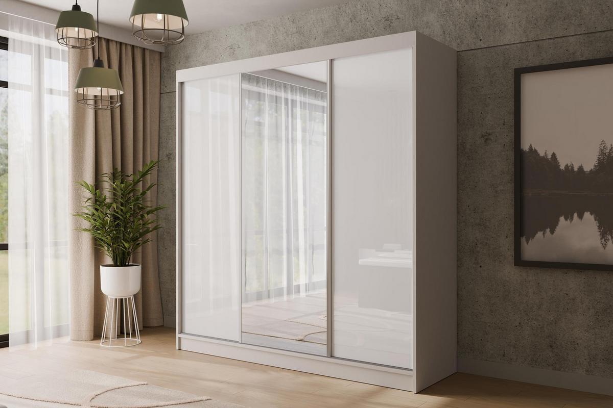 KLEIDERSCHRANK mit Spiegel V2-VITA 215x200 cm - Weiß - Weiß, Holzwerkstoff (200/215/61cm) - ALTDECOR