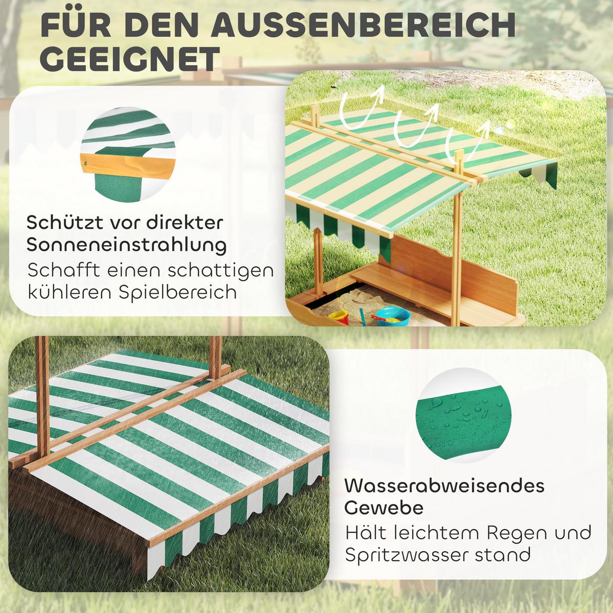 SANDKASTEN aus Tannenholz Polyester Grün Weiß - Hellbraun, Holz (106/106/115cm) - Outsunny
