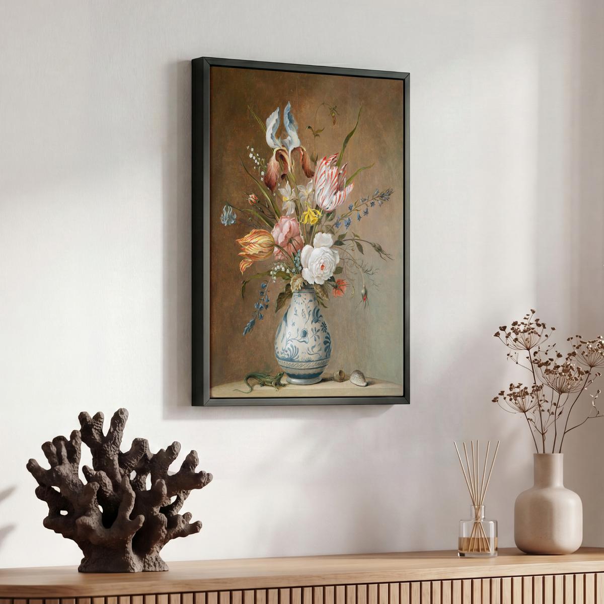 LEINWAND Bilder mit Rahmen - Alte Meister - Blumen - Balthasar van der Ast - 30x40 - Hellbraun, Textil (30/40cm) - MuchoWow