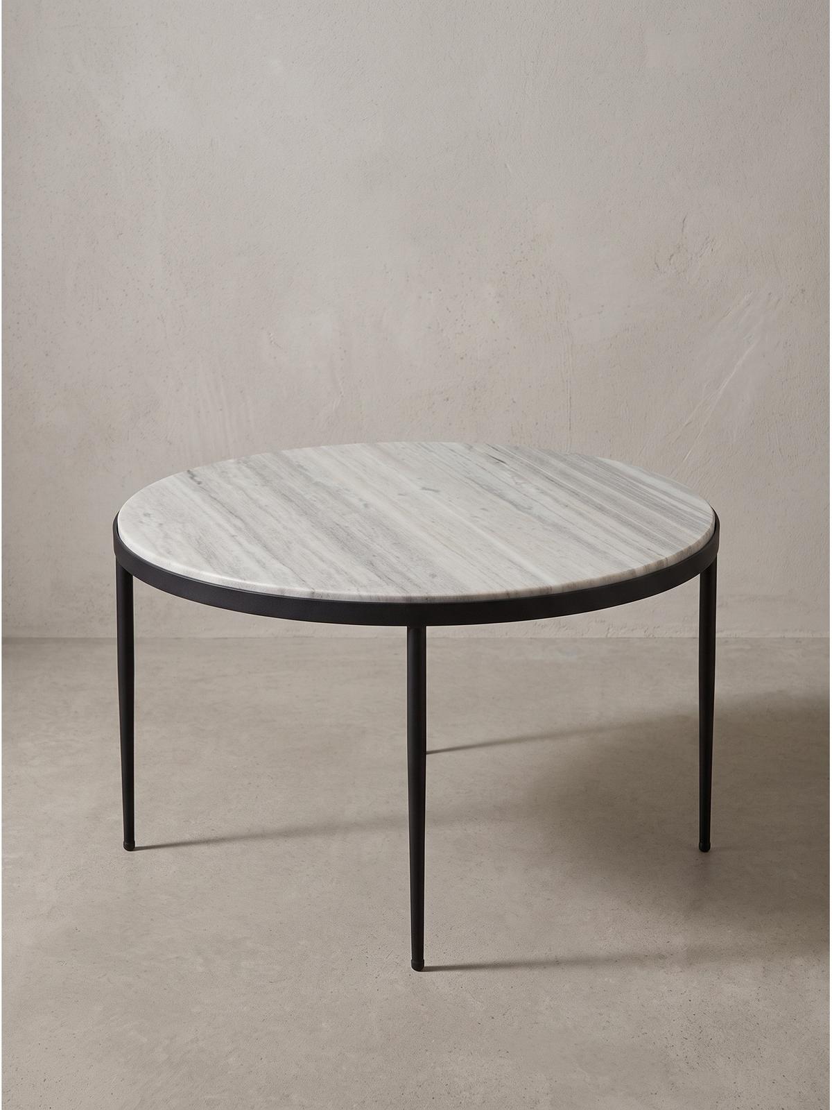 COUCHTISCH OMBRONE, Marmor, Grau-Marmoroptik, Ø 70 x 42 cm - Schwarz/Weiß, Stein/Metall (70/70/42cm) - KADIMA DESIGN