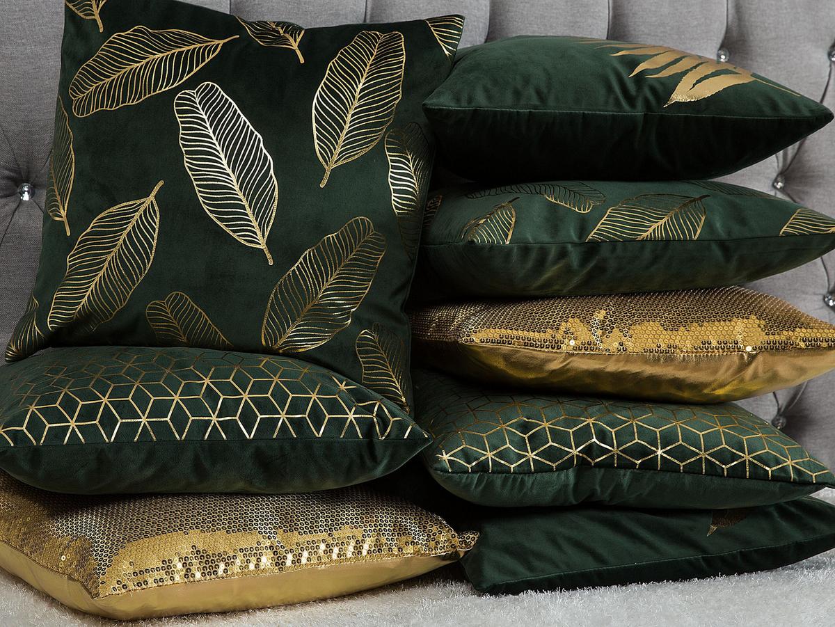 DEKOKISSEN 2er-Set Dunkelgrün 45/45 cm Fern - Dunkelgrün, Textil (45/45cm) - Beliani