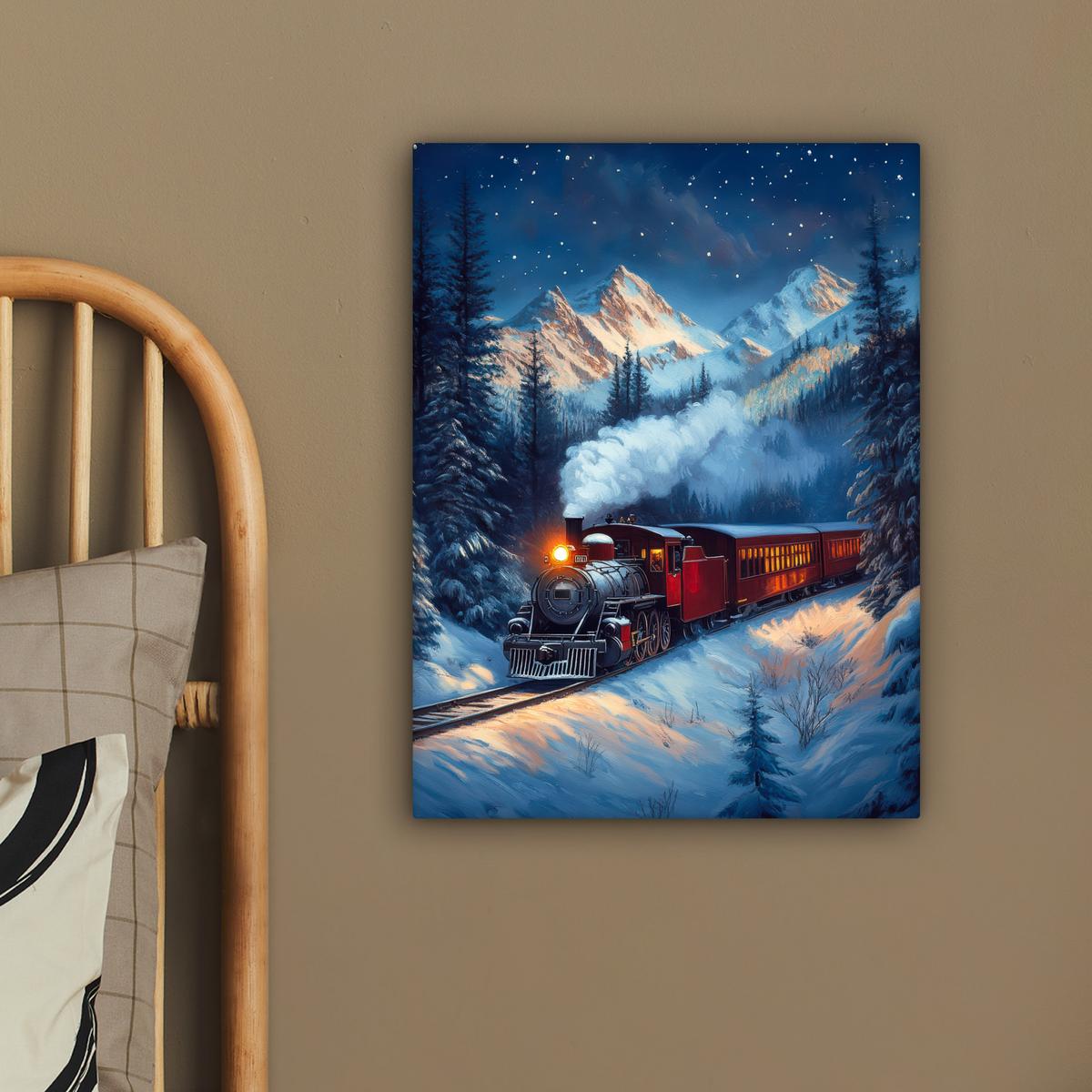 LEINWANDBILD Zug - Weihnachten - Schnee - Weihnachtszug Room Decor 30x40 cm - Anthrazit, Textil (30/40cm) - MuchoWow