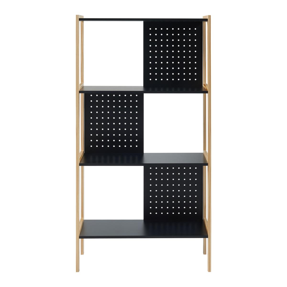 STANDREGAL Dønna - Schwarz/Naturfarben, Holzwerkstoff (63/120/28cm) - [en.casa]